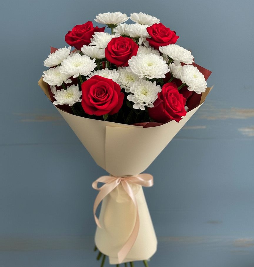 Букет цветов из: Розы и Хризантемы в Отрадном Воронежской области