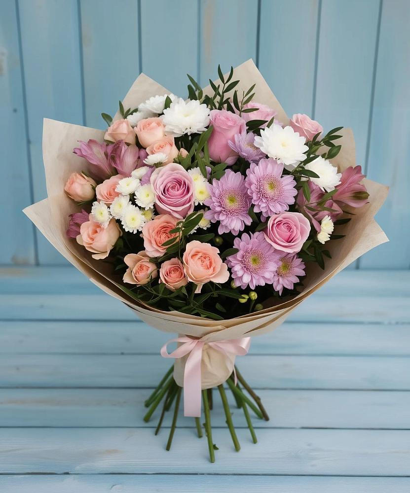 Букет цветов из: Хризантемы, Розы и Альстромерии в Отрадном Воронежской области