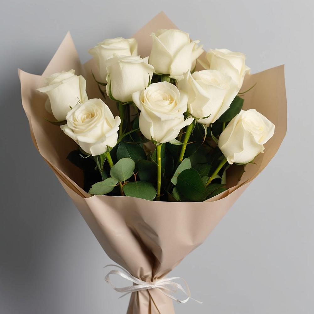 Букет 9 Белых роз Эдлесс Лав в Отрадном Воронежской области