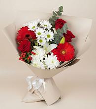 Букет цветов из:  Розы, Хризантемы, Герберы и Лилии в Отрадном Воронежской области