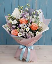 Букет цветов из:  Лизиантусы, Розы, Альстромерии и Гипсофила #REPLACE_PRED# Отрадном Воронежской области