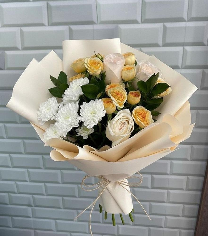 Букет цветов из: Розы и Хризантемы в Отрадном Воронежской области