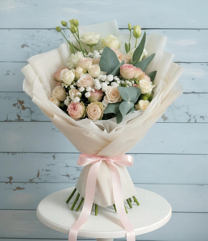 Букет цветов из: Розы и Лизиантусы в Отрадном Воронежской области